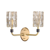 Modern Gold Copper Crystal Wall Sconce Luxury Cylinder LED Vanity Lamp for Bedroom and Hallway