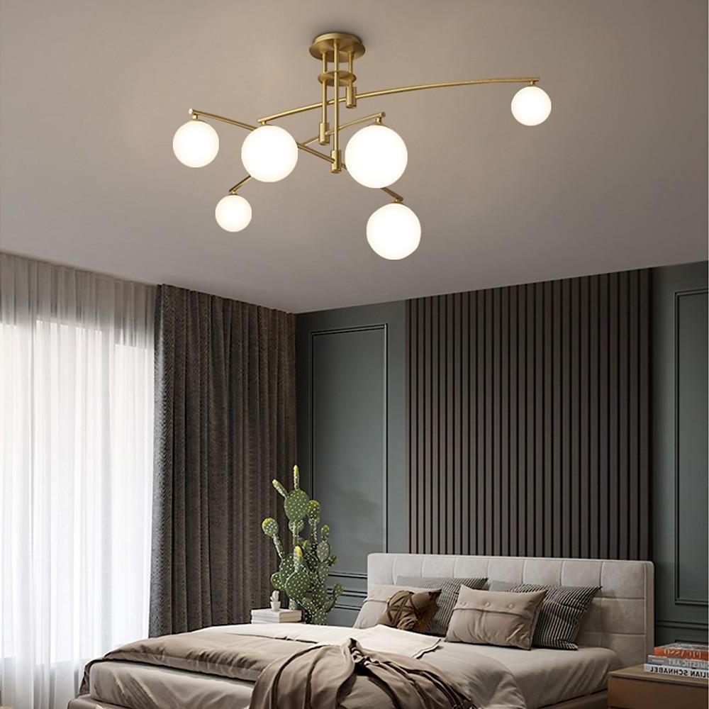 Modern Gold Copper LED Branch Chandelier with Irregular Glass Shades for Living Dining Room