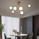 Modern Gold Copper LED Branch Chandelier with Irregular Glass Shades for Living Dining Room