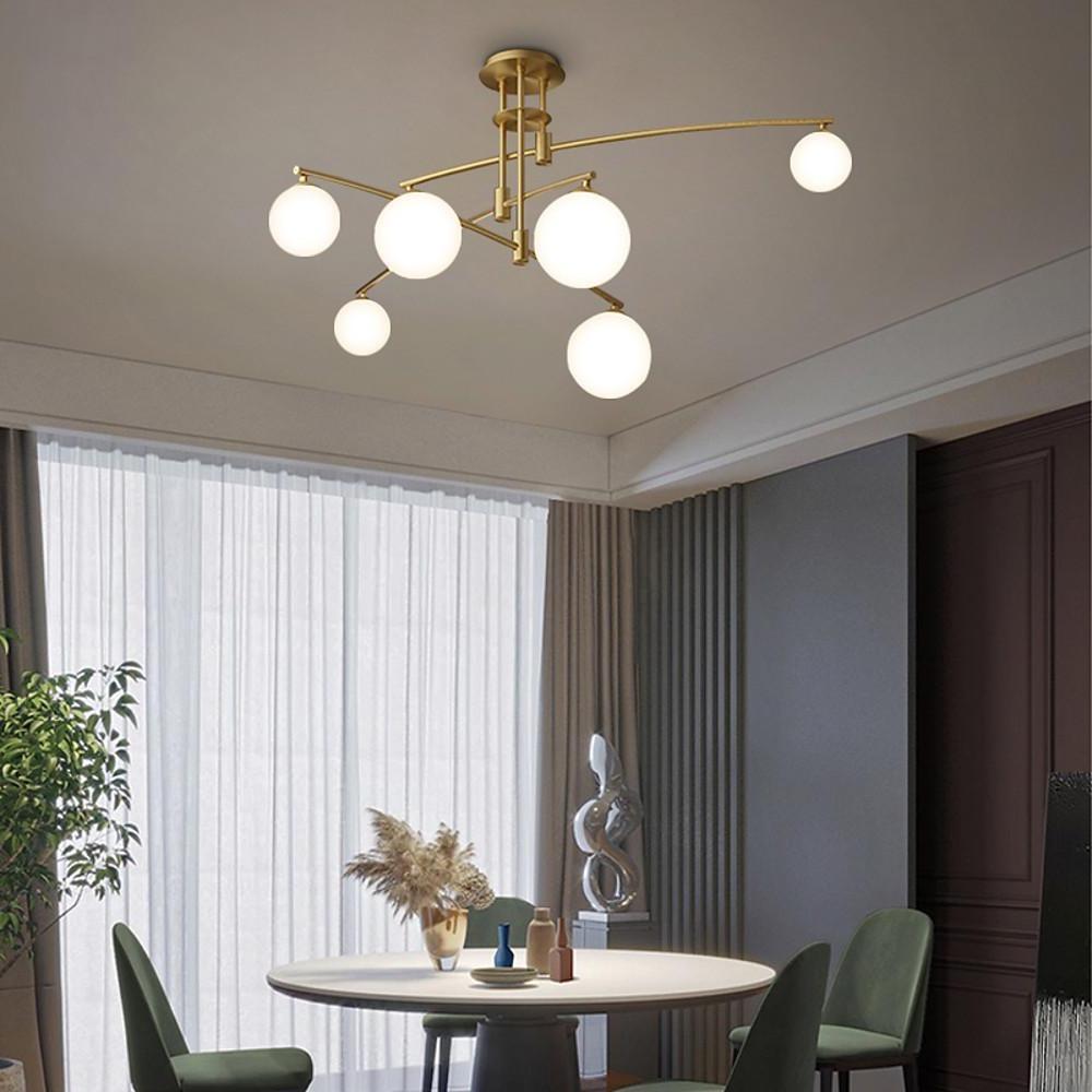 Modern Gold Copper LED Branch Chandelier with Irregular Glass Shades for Living Dining Room