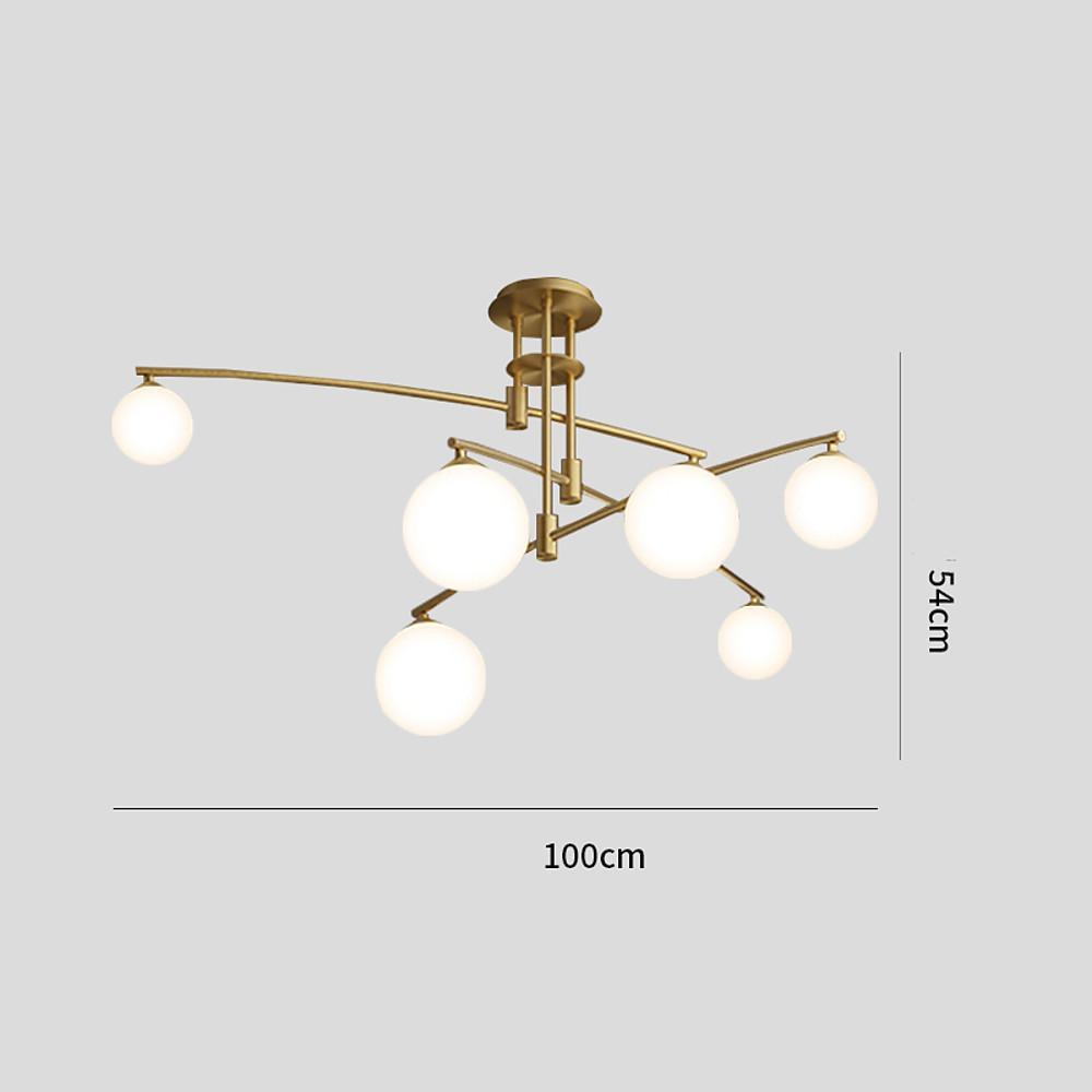 Modern Gold Copper LED Branch Chandelier with Irregular Glass Shades for Living Dining Room