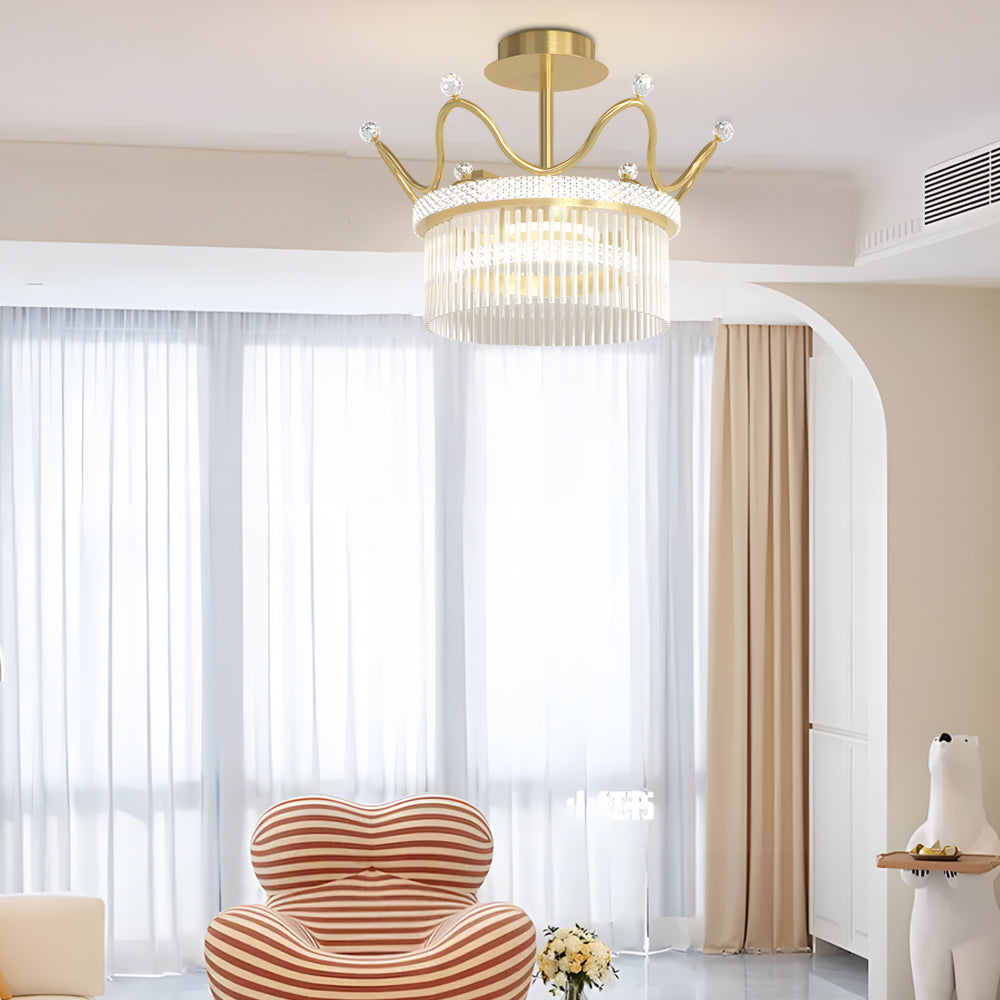 Modern Gold Crystal Chandelier Luxury Round Flush Mount Ceiling Light for Living Room