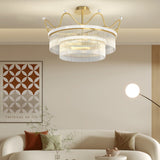 Modern Gold Crystal Chandelier Luxury Round Flush Mount Ceiling Light for Living Room