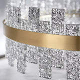 Modern Gold Crystal Chandelier with Water Ripple Glass Shades LED Dimmable Round Pendant Light
