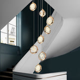 Modern Gold Crystal Cluster Chandelier for High Ceilings Luxury LED Stairwell Pendant Light