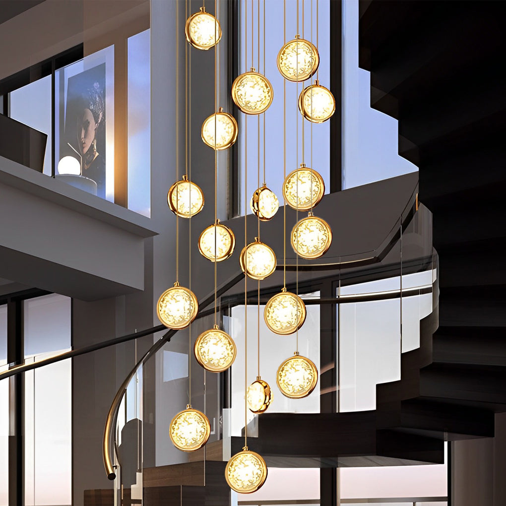 Modern Gold Crystal Cluster Chandelier for High Ceilings Luxury LED Stairwell Pendant Light