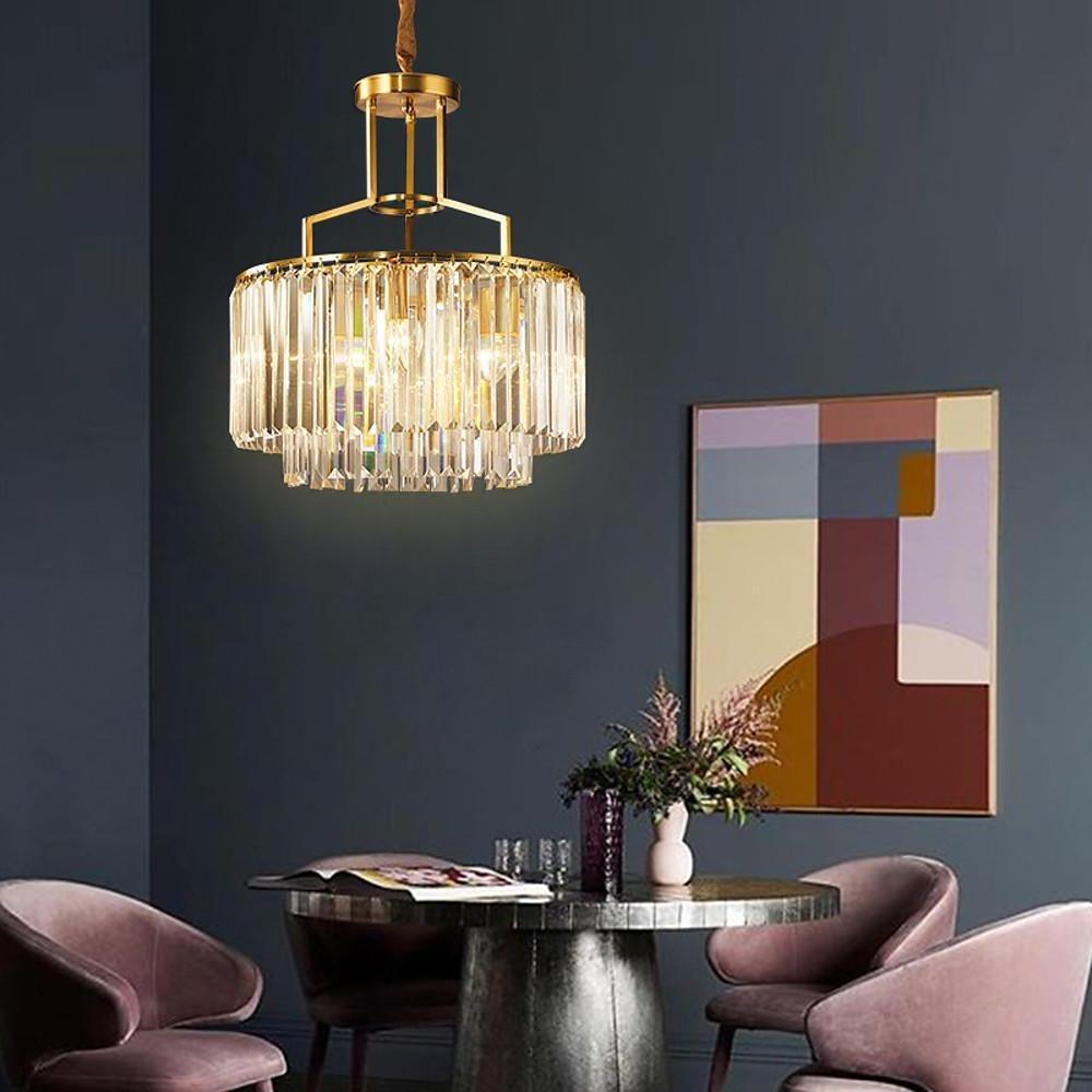 Modern Gold Crystal Copper Chandelier Nordic LED Pendant Light for Kitchen Island and Living Room