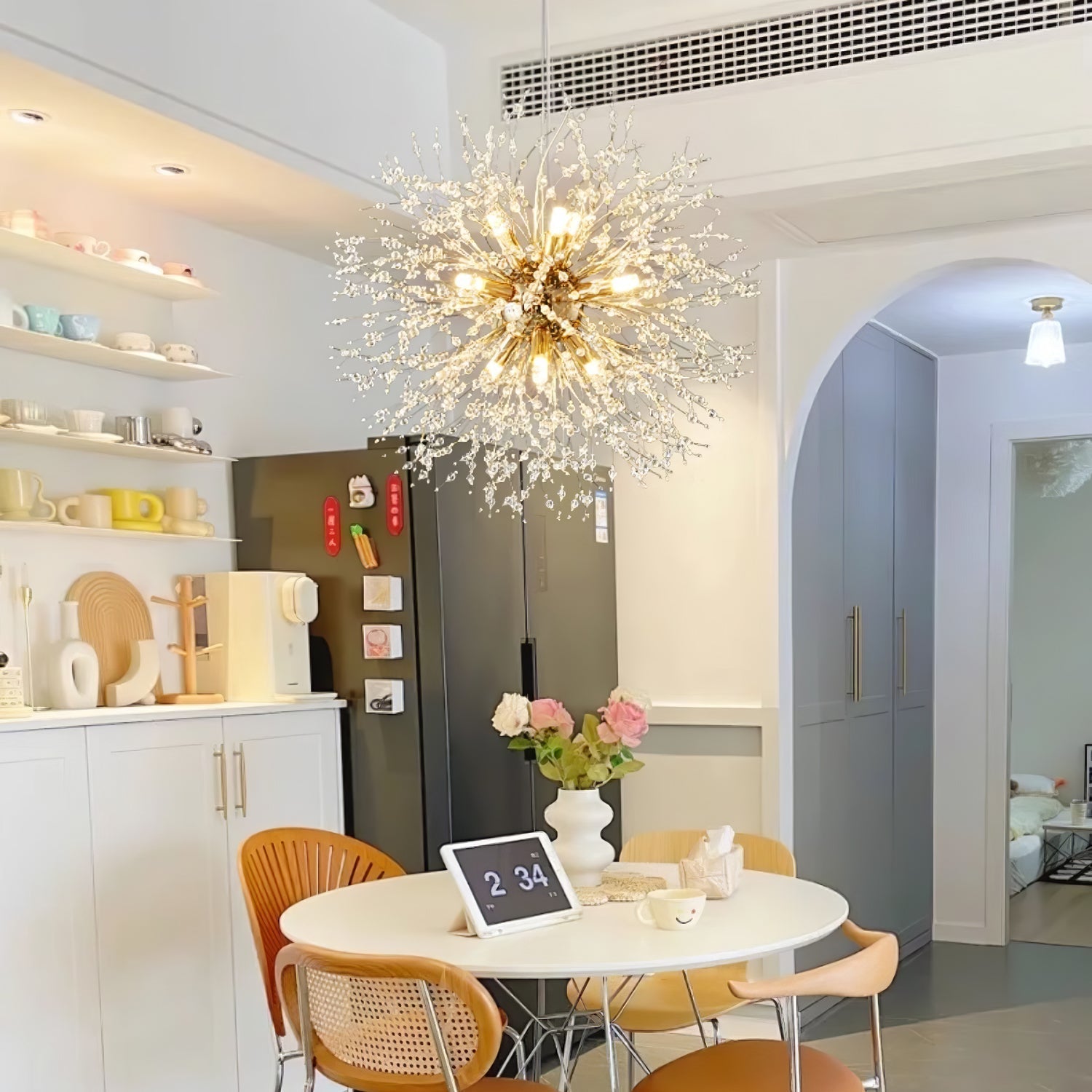 Modern Gold Crystal Dandelion Chandelier Firework Pendant Lighting for Dining Room