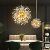 Modern Gold Crystal Dandelion Chandelier Firework Pendant Lighting for Dining Room