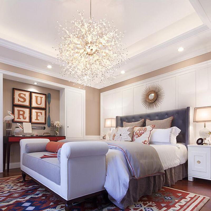 Modern Gold Crystal Dandelion Chandelier Firework Pendant Lighting for Dining Room