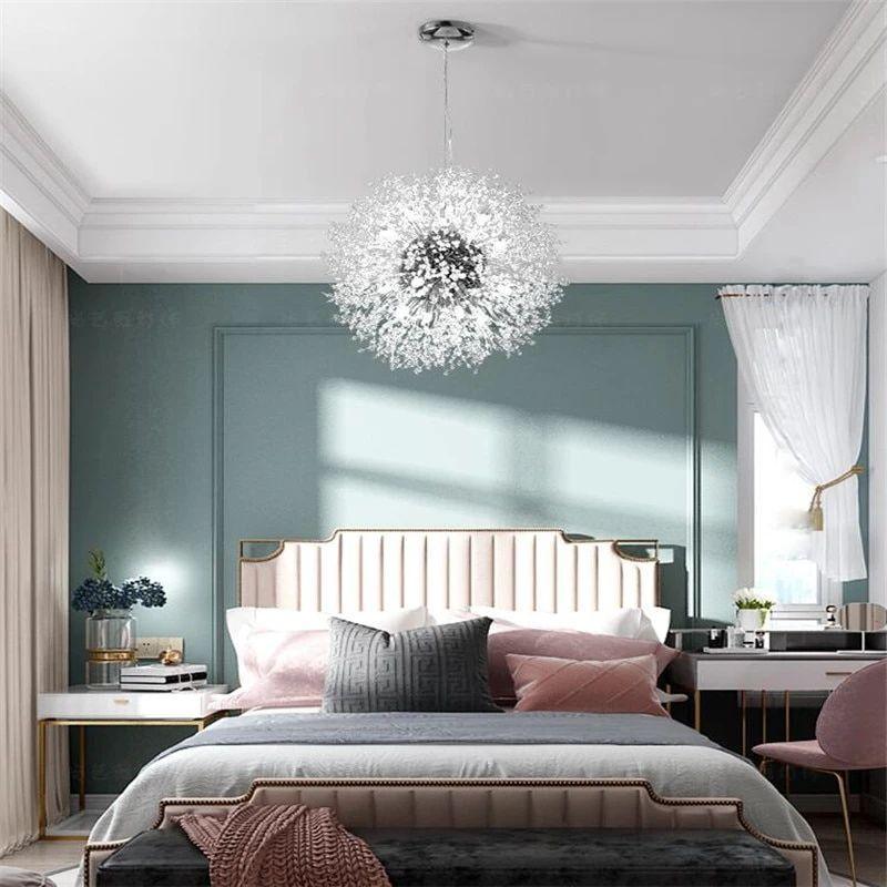 Modern Gold Crystal Dandelion Chandelier Firework Pendant Lighting for Dining Room