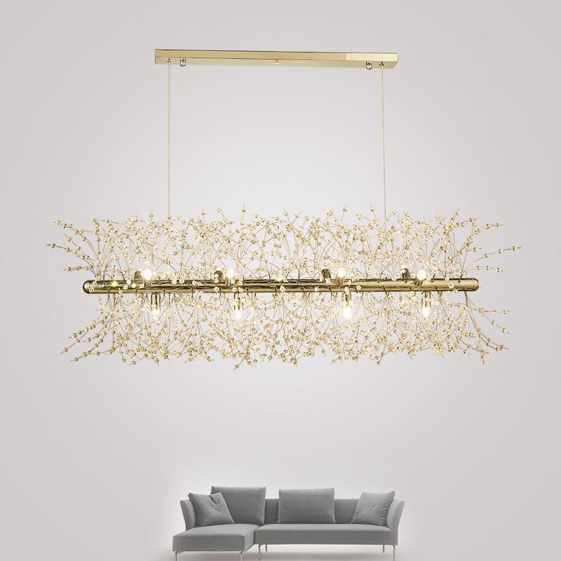 Modern Gold Crystal Dandelion Chandelier Firework Pendant Lighting for Dining Room