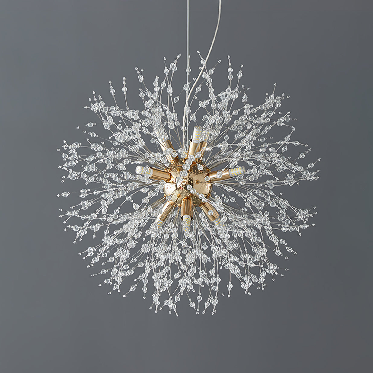 Modern Gold Crystal Dandelion Chandelier Firework Pendant Lighting for Dining Room