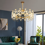 Modern Gold Crystal Flower Chandelier Luxury 24 Light LED Ceiling Fixture for Dining Living Room