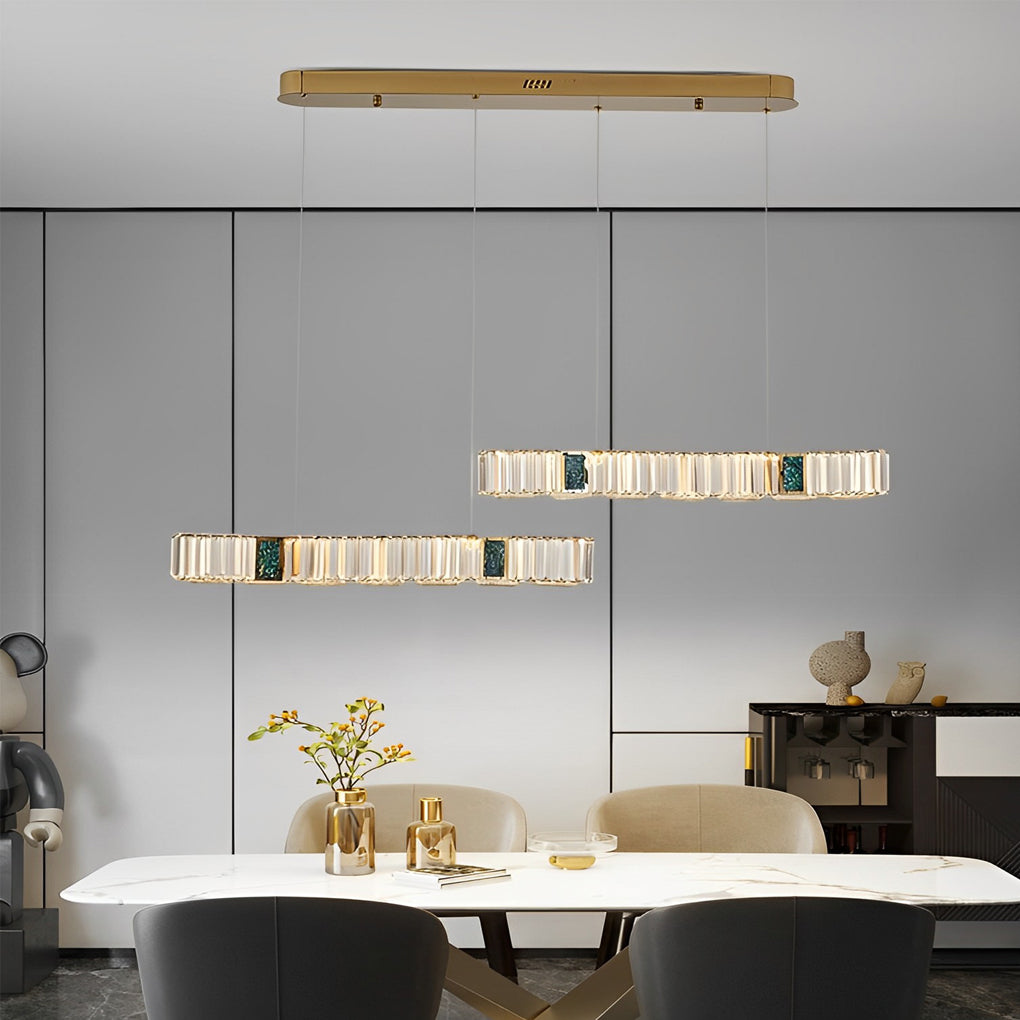 Modern Gold Crystal Linear LED Chandelier with Three Step Dimming for Dining Room
