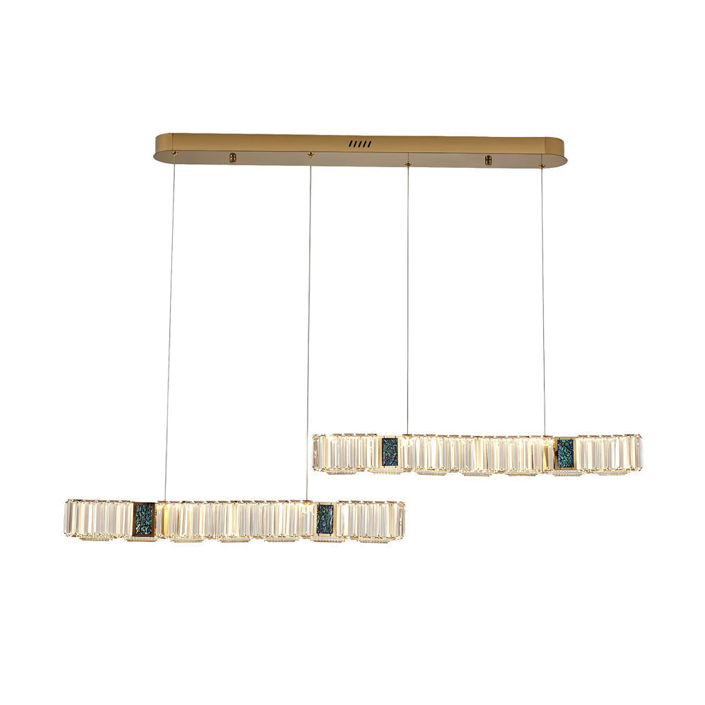 Modern Gold Crystal Linear LED Chandelier with Three Step Dimming for Dining Room