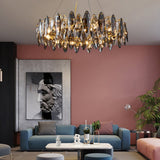 Modern Gold Crystal Pendant Light with Three Color LED for Luxury Living Room and Dining Room