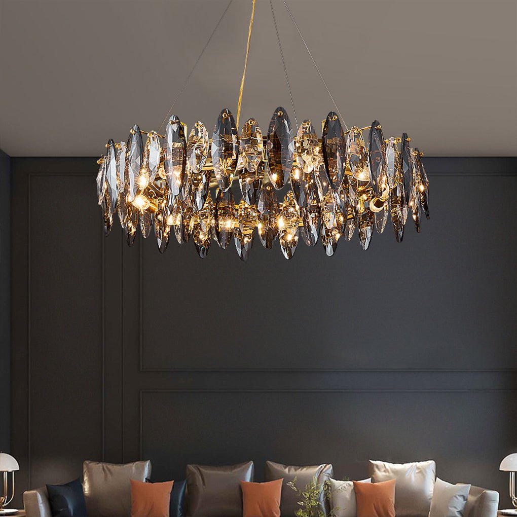 Modern Gold Crystal Pendant Light with Three Color LED for Luxury Living Room and Dining Room