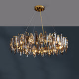 Modern Gold Crystal Pendant Light with Three Color LED for Luxury Living Room and Dining Room