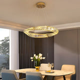 Modern Gold Crystal Ring LED Chandelier Dimmable Flush Mount Ceiling Light for Living Room Bedroom