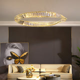 Modern Gold Crystal Ring LED Chandelier Dimmable Flush Mount Ceiling Light for Living Room Bedroom