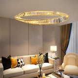 Modern Gold Crystal Ring LED Chandelier Dimmable Flush Mount Ceiling Light for Living Room Bedroom