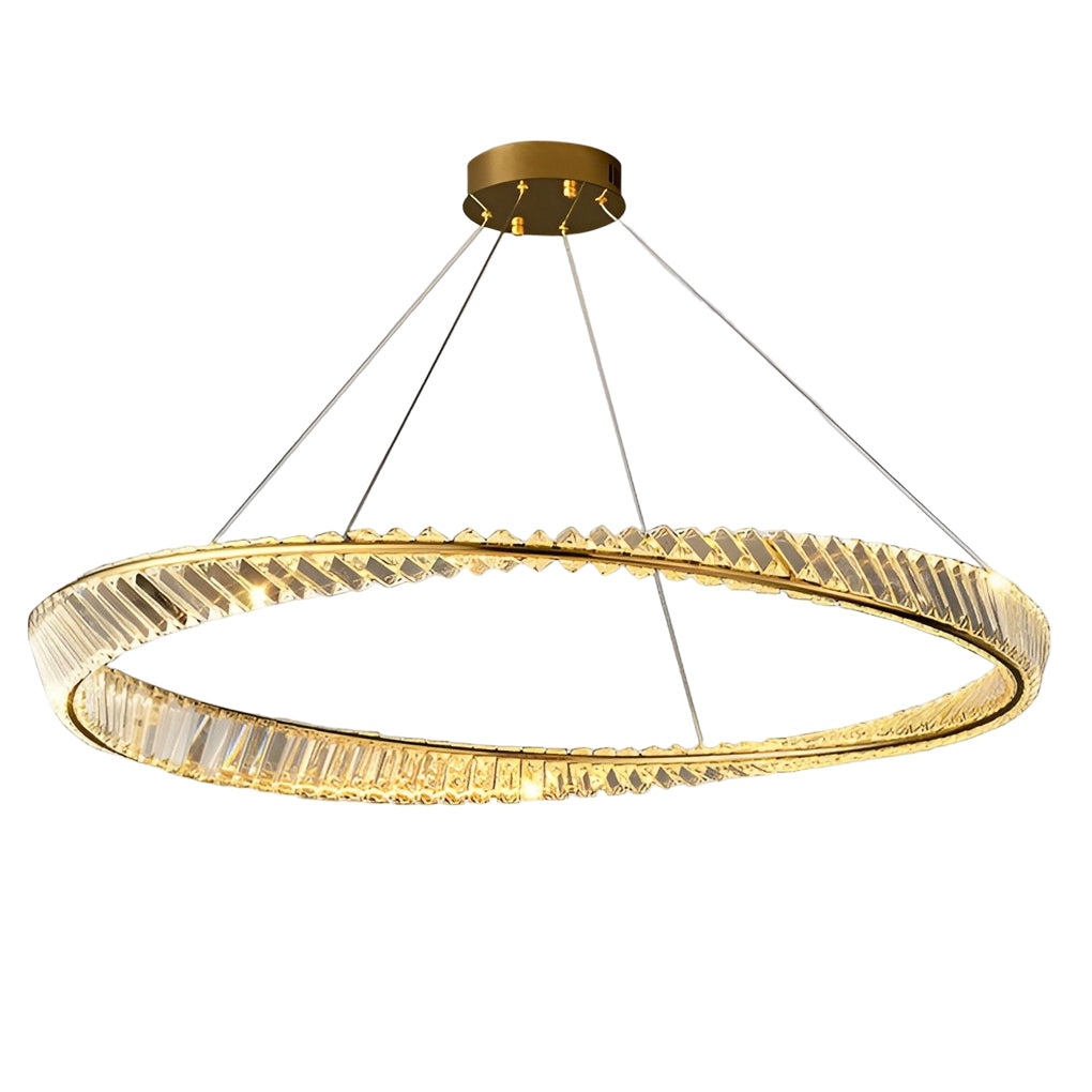 Modern Gold Crystal Ring LED Chandelier Dimmable Flush Mount Ceiling Light for Living Room Bedroom
