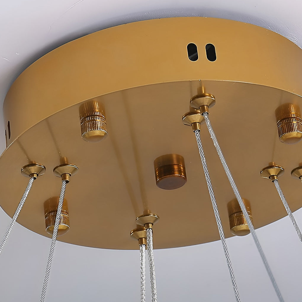 Modern Gold Crystal Ring LED Chandelier Dimmable Flush Mount Ceiling Light for Living Room Bedroom