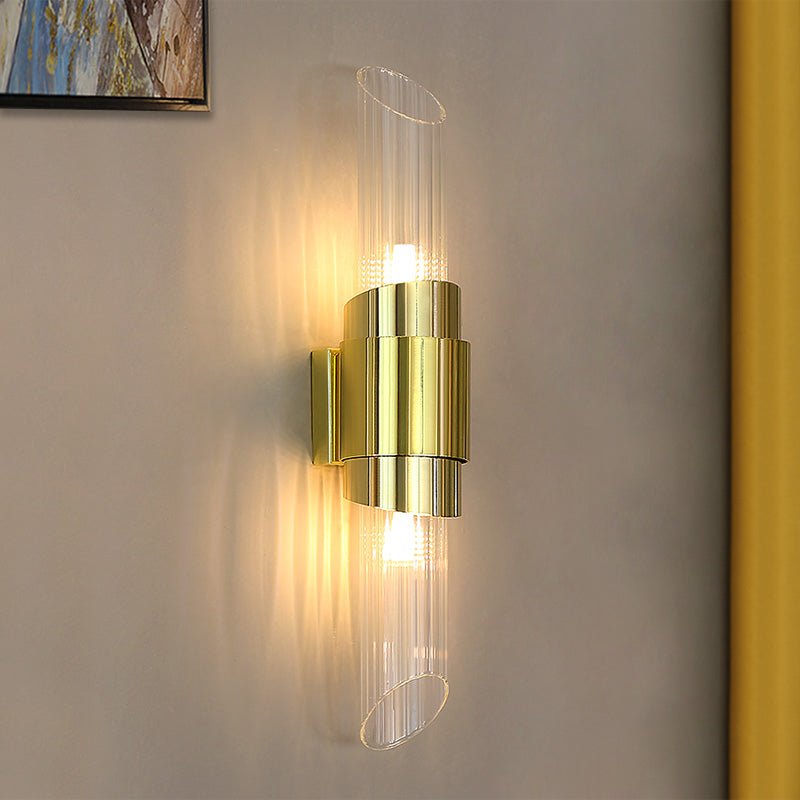 Modern Gold Crystal Wall Sconce Set of 2 Vertical Integrated LED Indoor Lighting Fixture