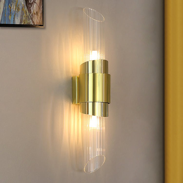 Modern Gold Crystal Wall Sconce Set of 2 Vertical Integrated LED Indoor Lighting Fixture