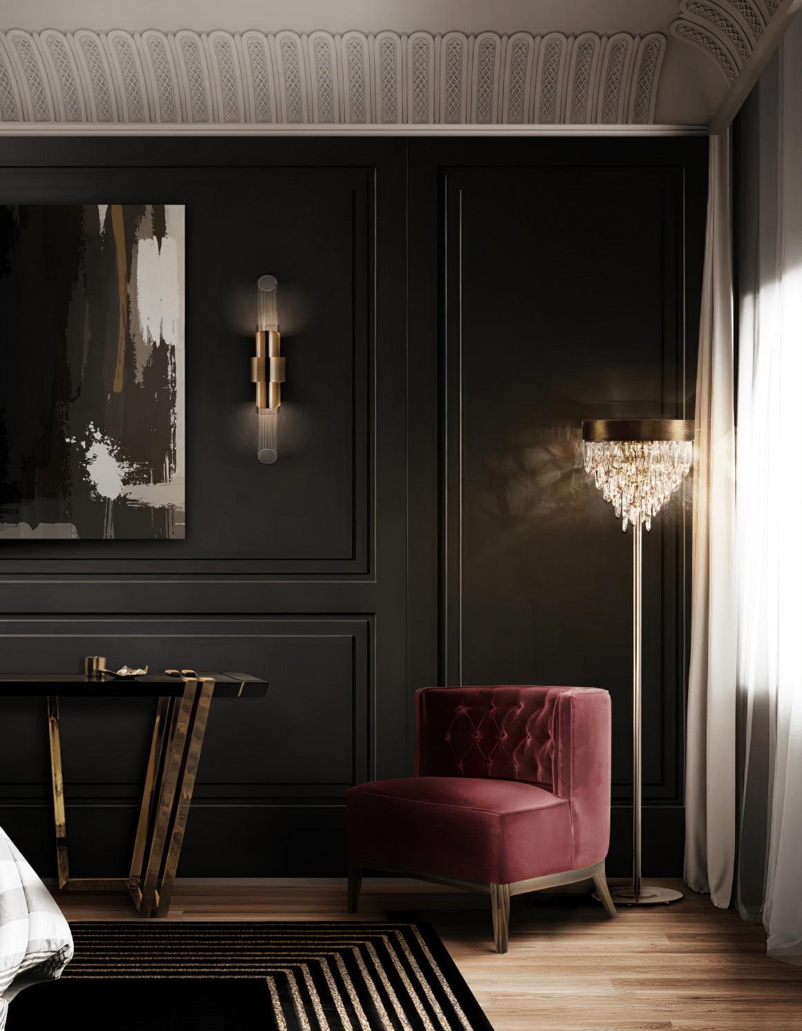 Modern Gold Crystal Wall Sconce Set of 2 Vertical Integrated LED Indoor Lighting Fixture