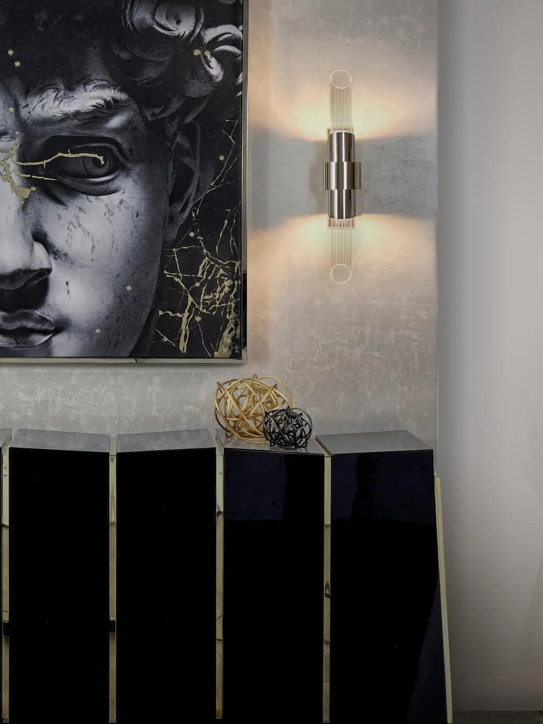 Modern Gold Crystal Wall Sconce Set of 2 Vertical Integrated LED Indoor Lighting Fixture