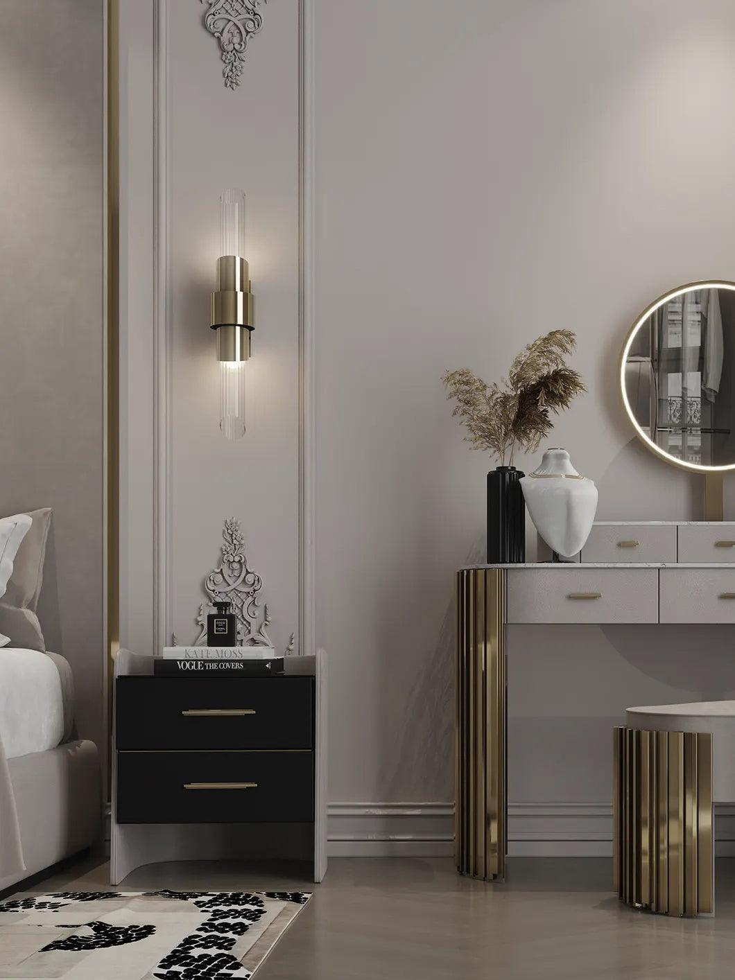 Modern Gold Crystal Wall Sconce Set of 2 Vertical Integrated LED Indoor Lighting Fixture