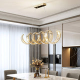 Modern Gold Curved LED Crystal Chandelier Luxury Wave Pendant Light for High Ceiling