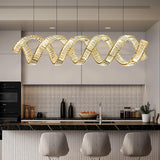 Modern Gold Curved LED Crystal Chandelier Luxury Wave Pendant Light for High Ceiling