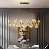 Modern Gold Curved LED Crystal Chandelier Luxury Wave Pendant Light for High Ceiling