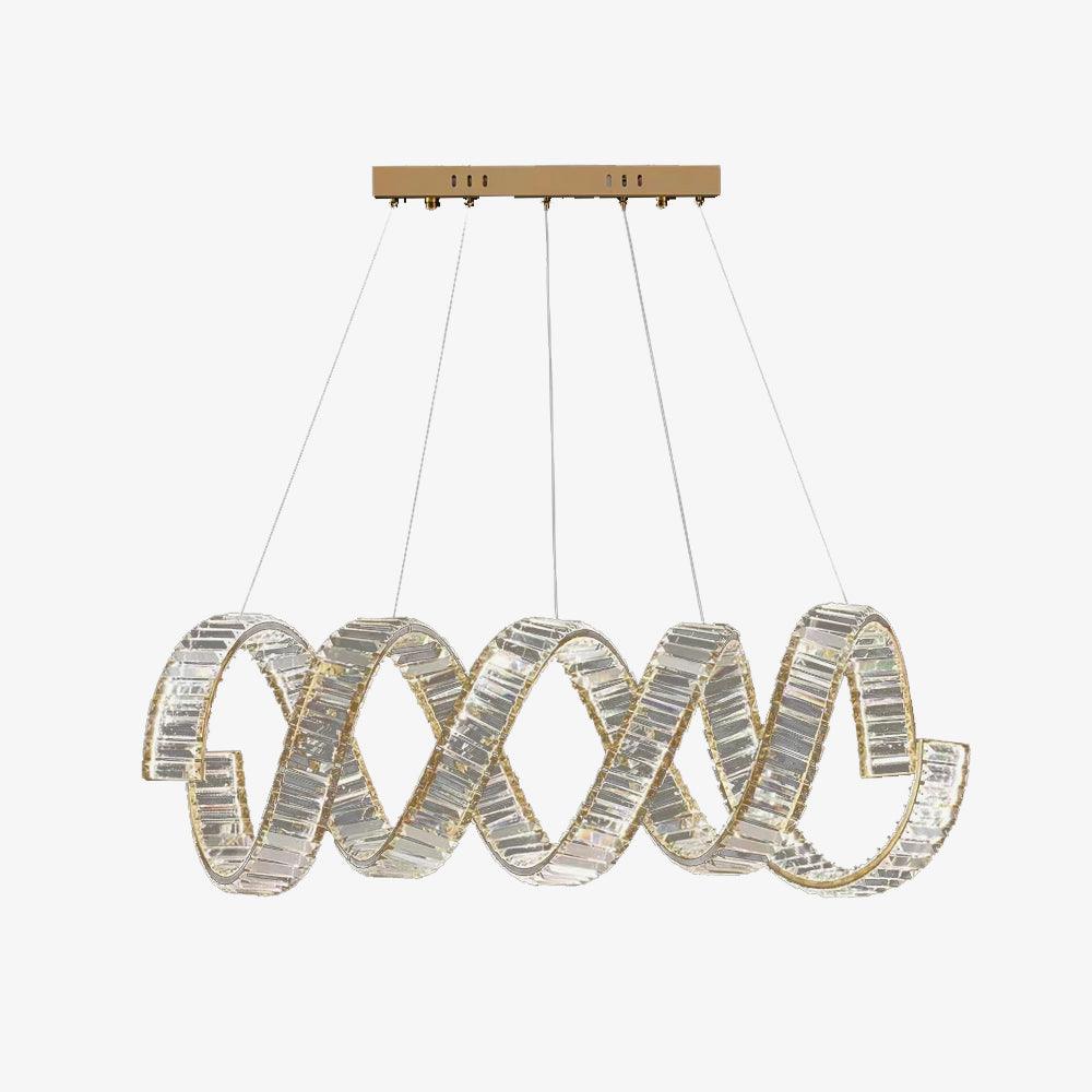 Modern Gold Curved LED Crystal Chandelier Luxury Wave Pendant Light for High Ceiling