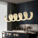 Modern Gold Curved LED Crystal Chandelier Luxury Wave Pendant Light for High Ceiling