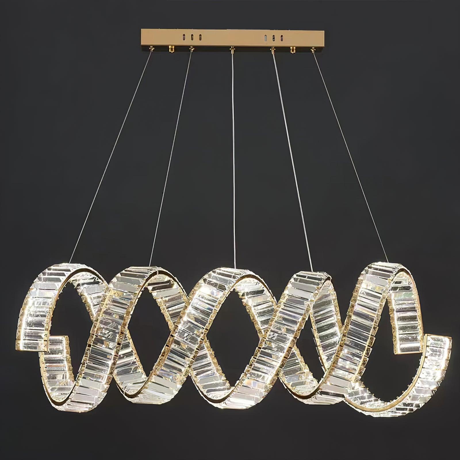 Modern Gold Curved LED Crystal Chandelier Luxury Wave Pendant Light for High Ceiling