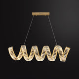 Modern Gold Curved LED Crystal Chandelier Luxury Wave Pendant Light for High Ceiling