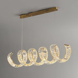 Modern Gold Curved LED Crystal Chandelier Luxury Wave Pendant Light for High Ceiling