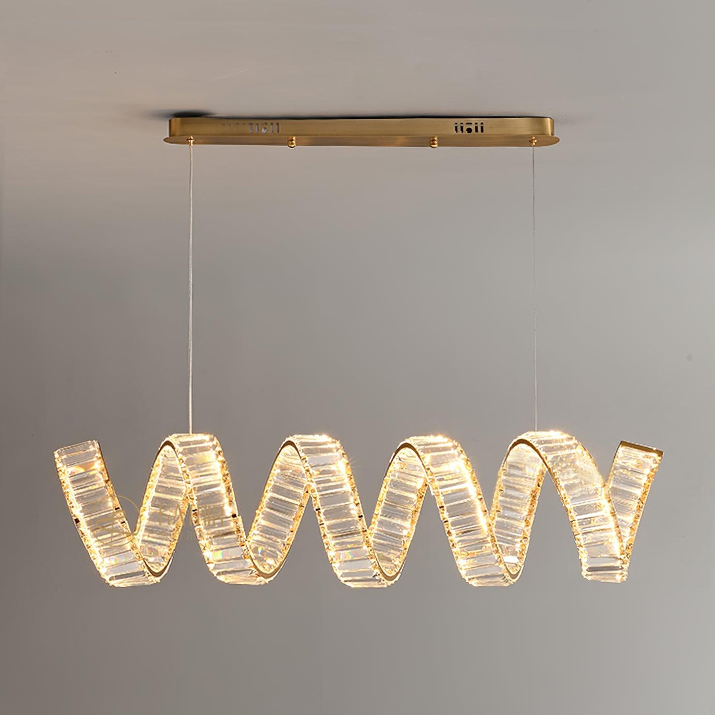 Modern Gold Curved LED Crystal Chandelier Luxury Wave Pendant Light for High Ceiling