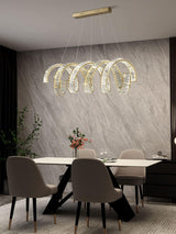 Modern Gold Curved LED Crystal Chandelier Luxury Wave Pendant Light for High Ceiling