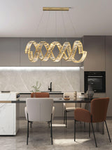 Modern Gold Curved LED Crystal Chandelier Luxury Wave Pendant Light for High Ceiling