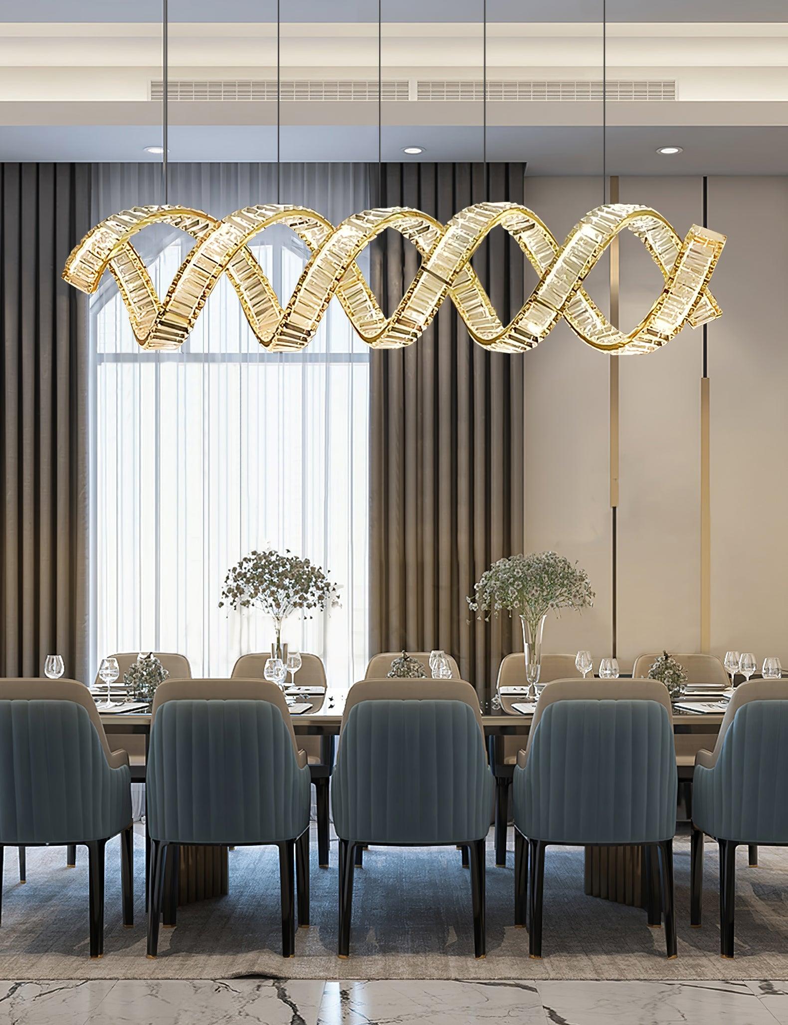 Modern Gold Curved LED Crystal Chandelier Luxury Wave Pendant Light for High Ceiling