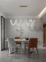 Modern Gold Curved LED Crystal Chandelier Luxury Wave Pendant Light for High Ceiling