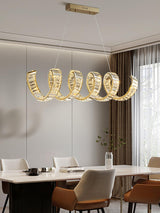 Modern Gold Curved LED Crystal Chandelier Luxury Wave Pendant Light for High Ceiling