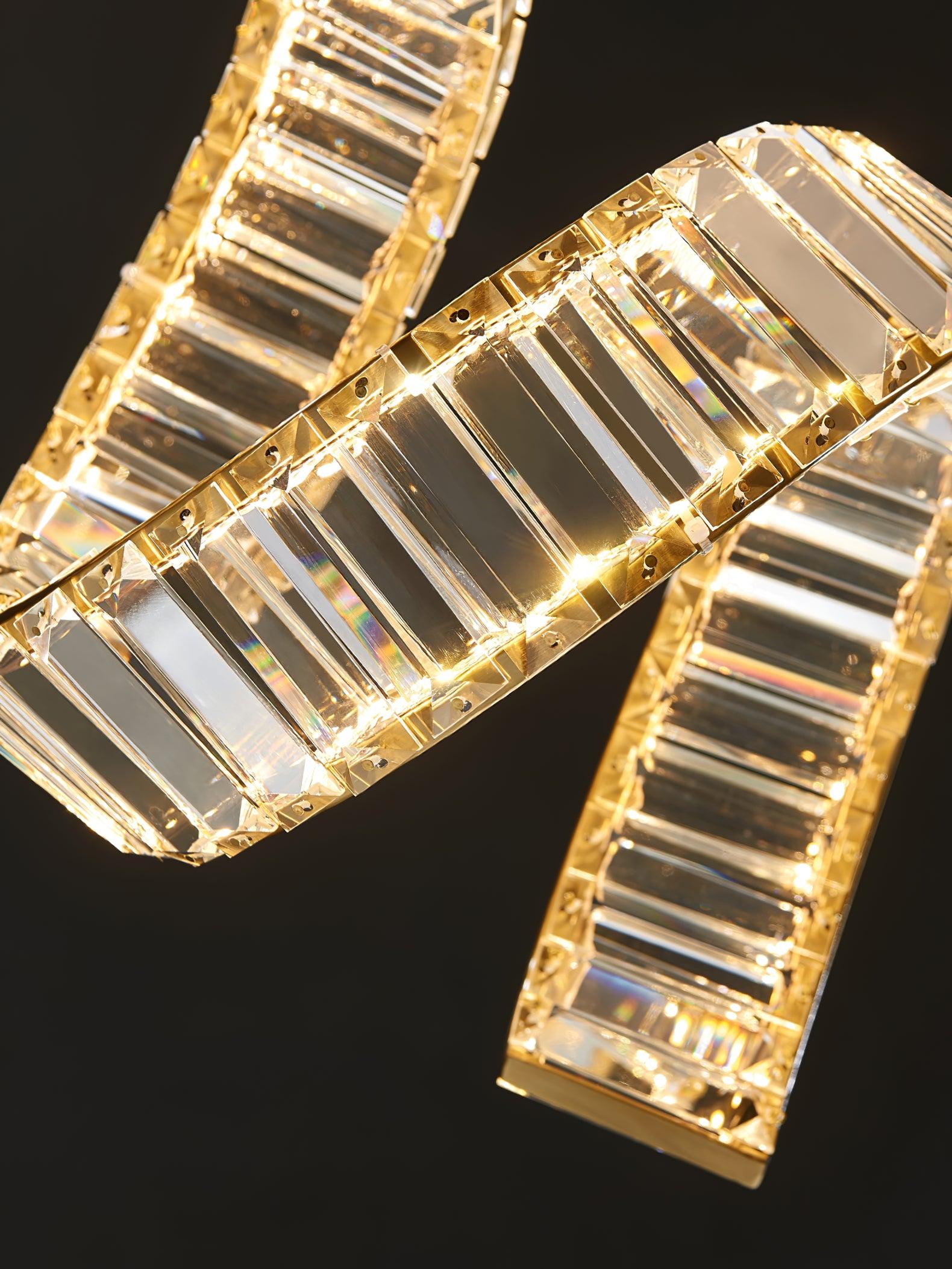 Modern Gold Curved LED Crystal Chandelier Luxury Wave Pendant Light for High Ceiling