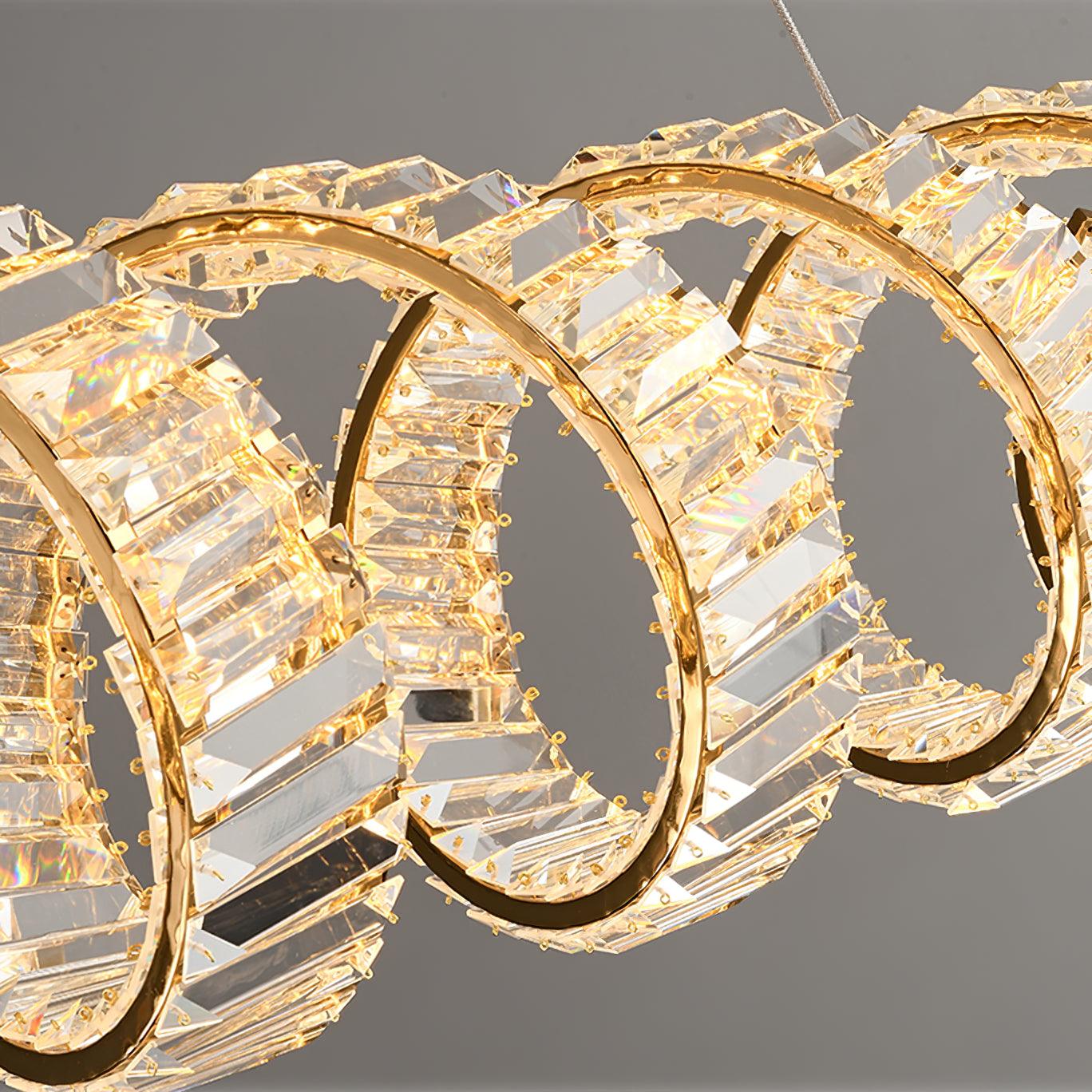 Modern Gold Curved LED Crystal Chandelier Luxury Wave Pendant Light for High Ceiling