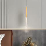 Modern Gold Cylinder LED Pendant Light with Bubbles Shade and 3 Step Dimming Hanging Lamp